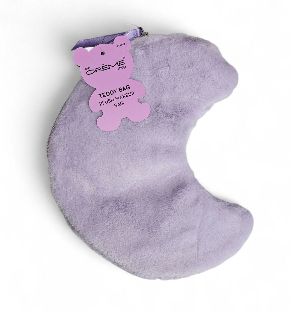 The Crème Shop Teddy Bag Plush Makeup Bag Lavender, One Size, NWT